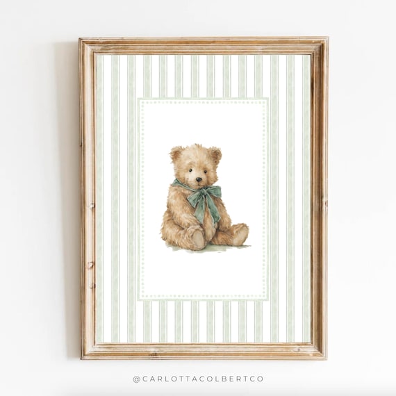 Bear Nursery Art, Grandmillennial Teddy Poster