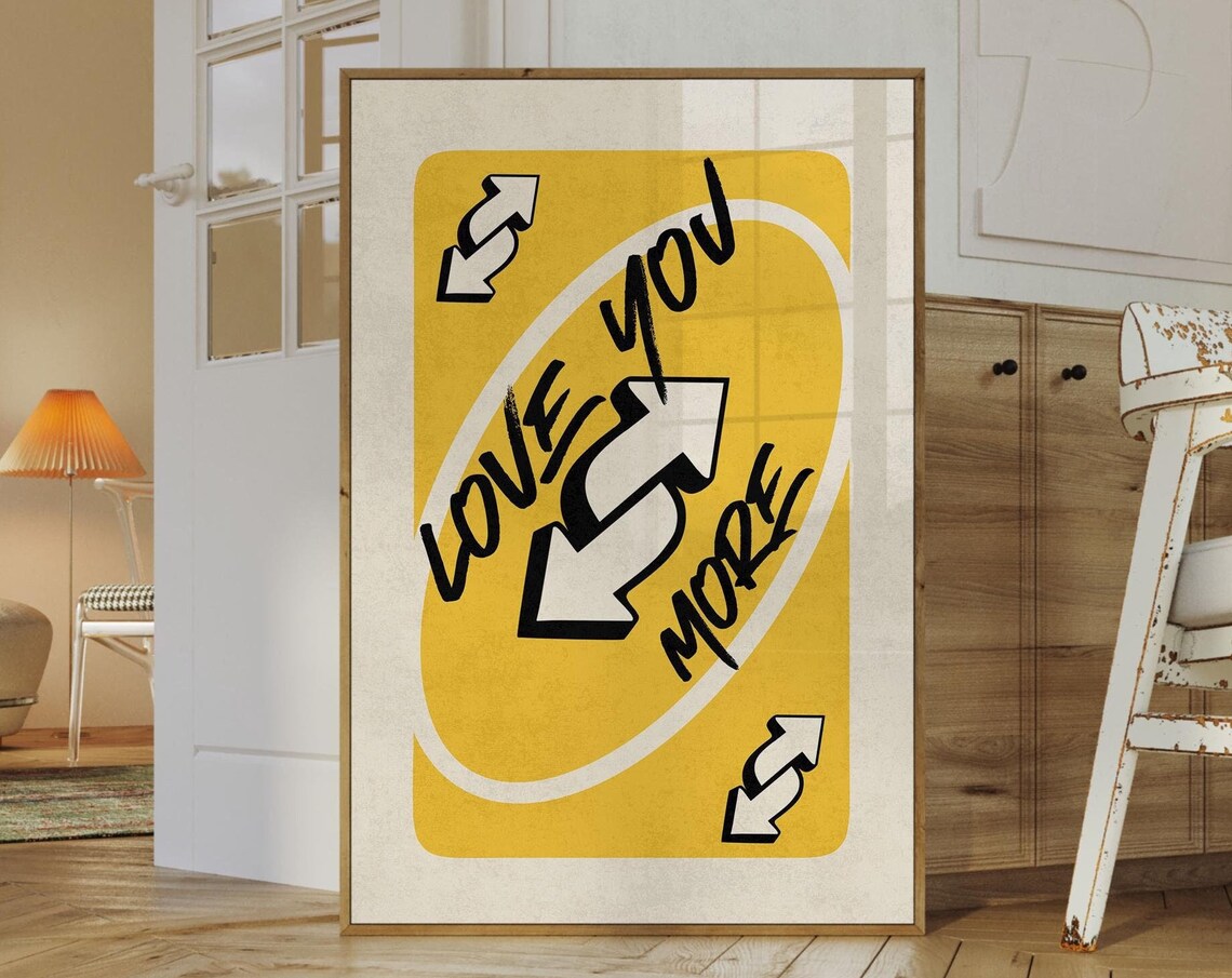 Love You More Yellow Playing Card Retro Valentine's Day Poster