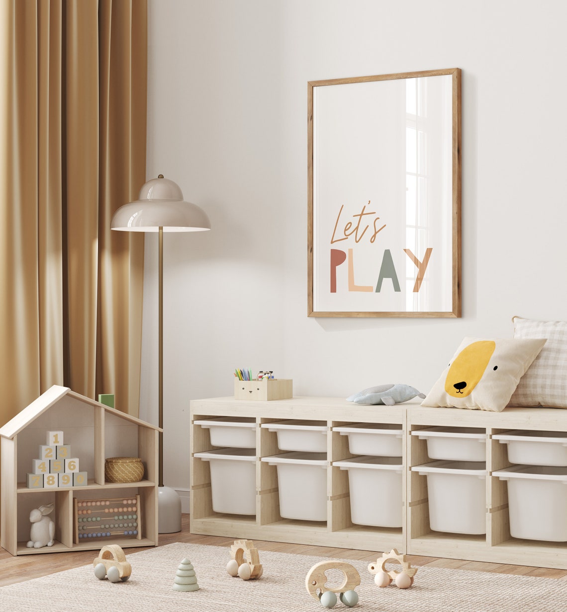 Let's Play Colorful Block Letters Kids Playroom Neutral Nursery Poster - Image 2