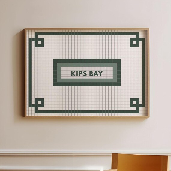 Kips Bay NYC Subway Mosaic Tile Sign Green Station Art Poster