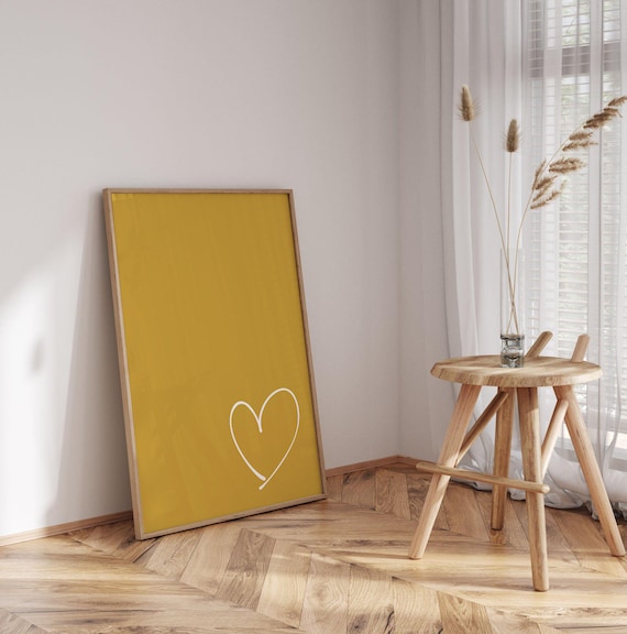 Minimalist Love Bedroom Wall Art Kids Nursery Prints Mustard Heart Artwork Little Girls Symbol