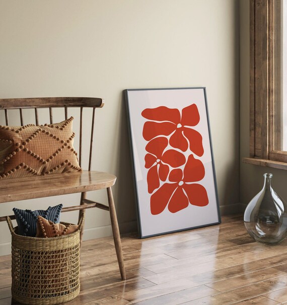 Spring Flowers Wall Art Poppies Flower Large Abstract Floral Red Botanical Print Bold Boho Poster