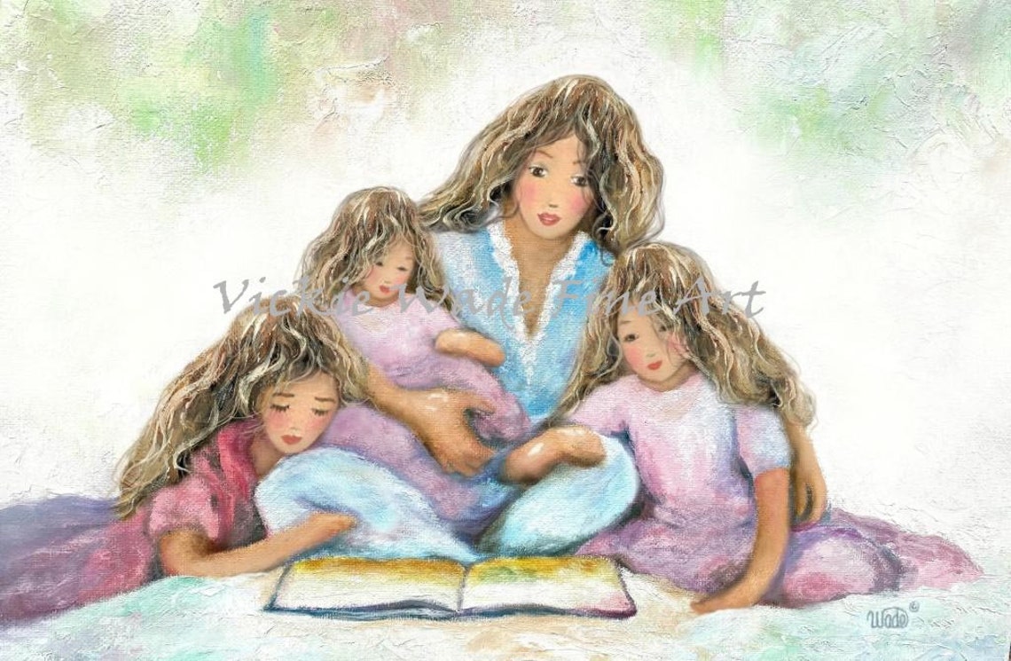 Mother Reading a Bedtime Story to Her Three Daughters Poster
