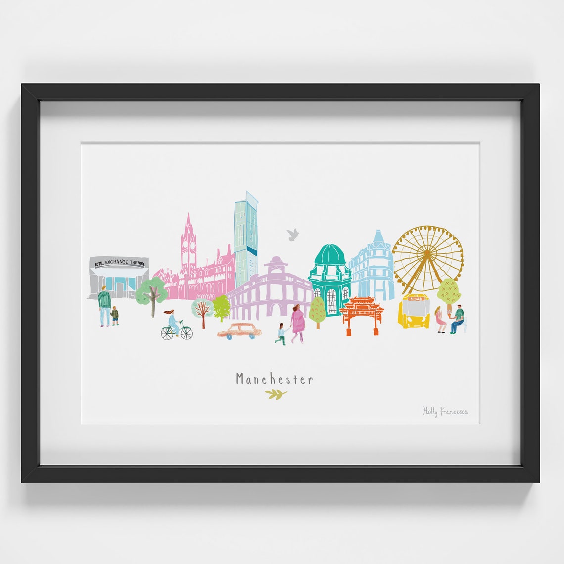 Manchester Skyline Cityscape Landmarks Art Print