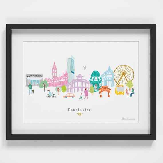 Manchester Skyline Cityscape Landmarks Art Print