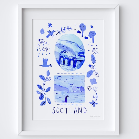 Scotland Scene Blue Azulejo Tiles Travel Poster