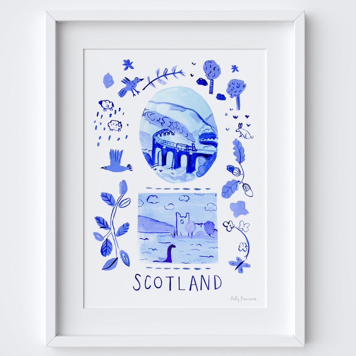 Scotland Scene Blue Azulejo Tiles Travel Poster