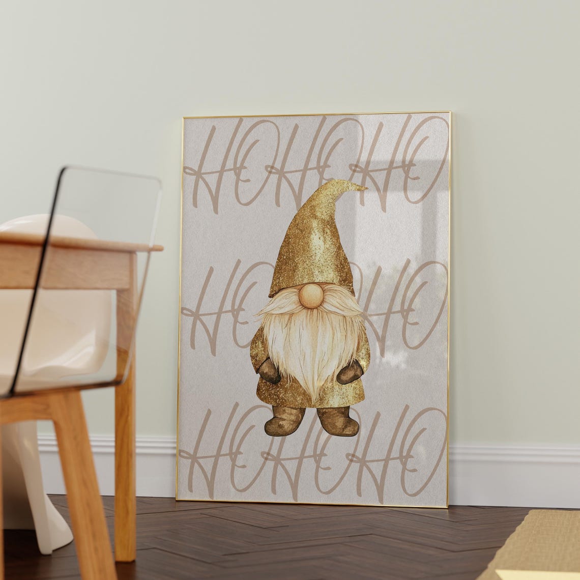 Gold Glitter Christmas Gnome Ho Ho Ho Holiday Style Wall Poster - Image 6