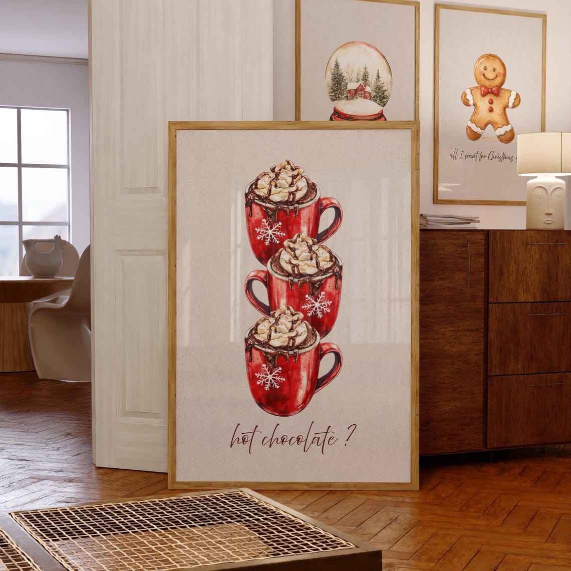 Red Hot Chocolate Mugs Whipped Cream Christmas Kitchen Poster - Image 7