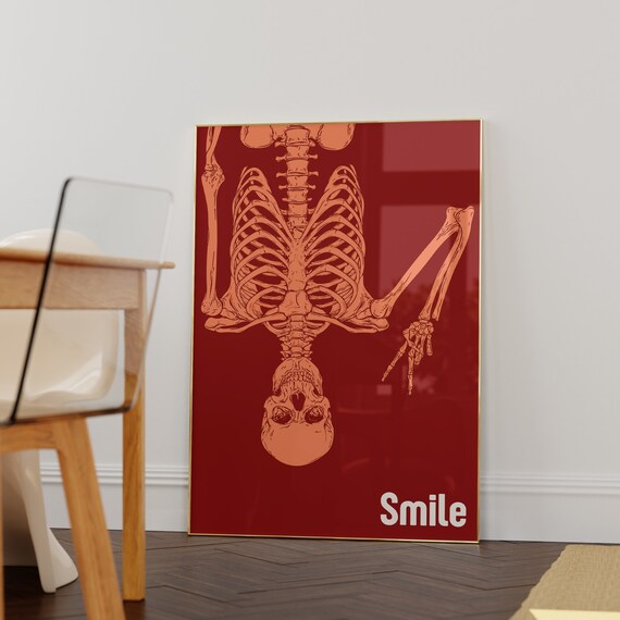 Smile Inverted Skeleton Bold Red Moody Gothic Halloween Art Poster