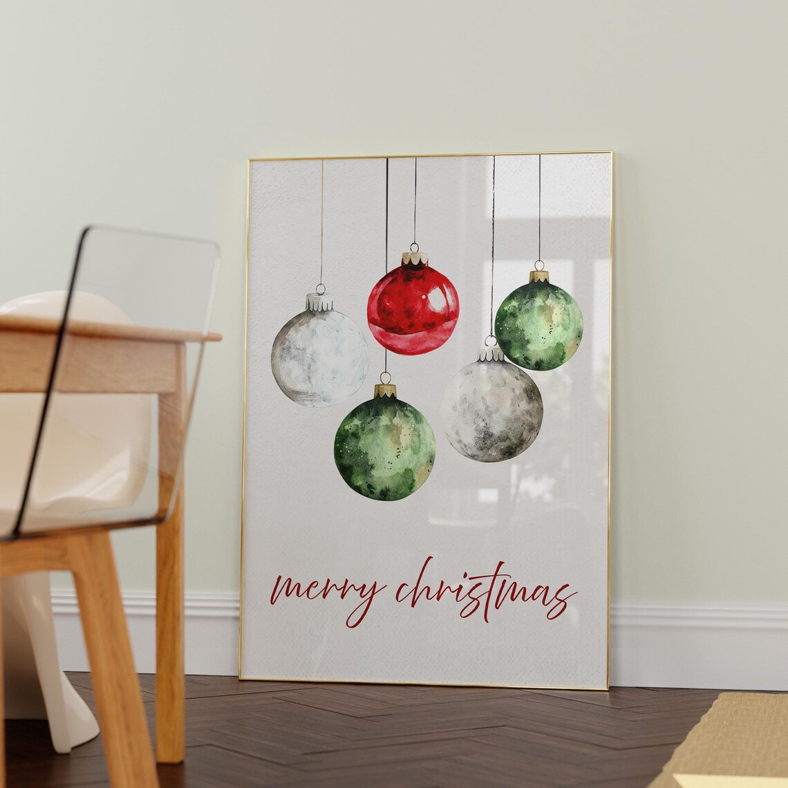 Watercolor Christmas Ornaments Merry Christmas Holiday Wall Art - Image 6