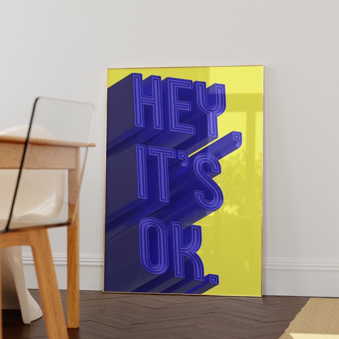 Hey It's Ok Bold Typography Blue Yellow Retro Statement Poster - Image 4