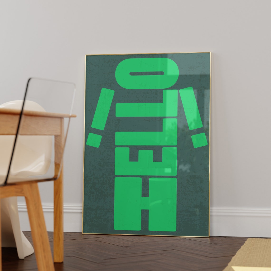 Hello Playful Green Letter People Quirky Hallway Greeting Poster - Image 2