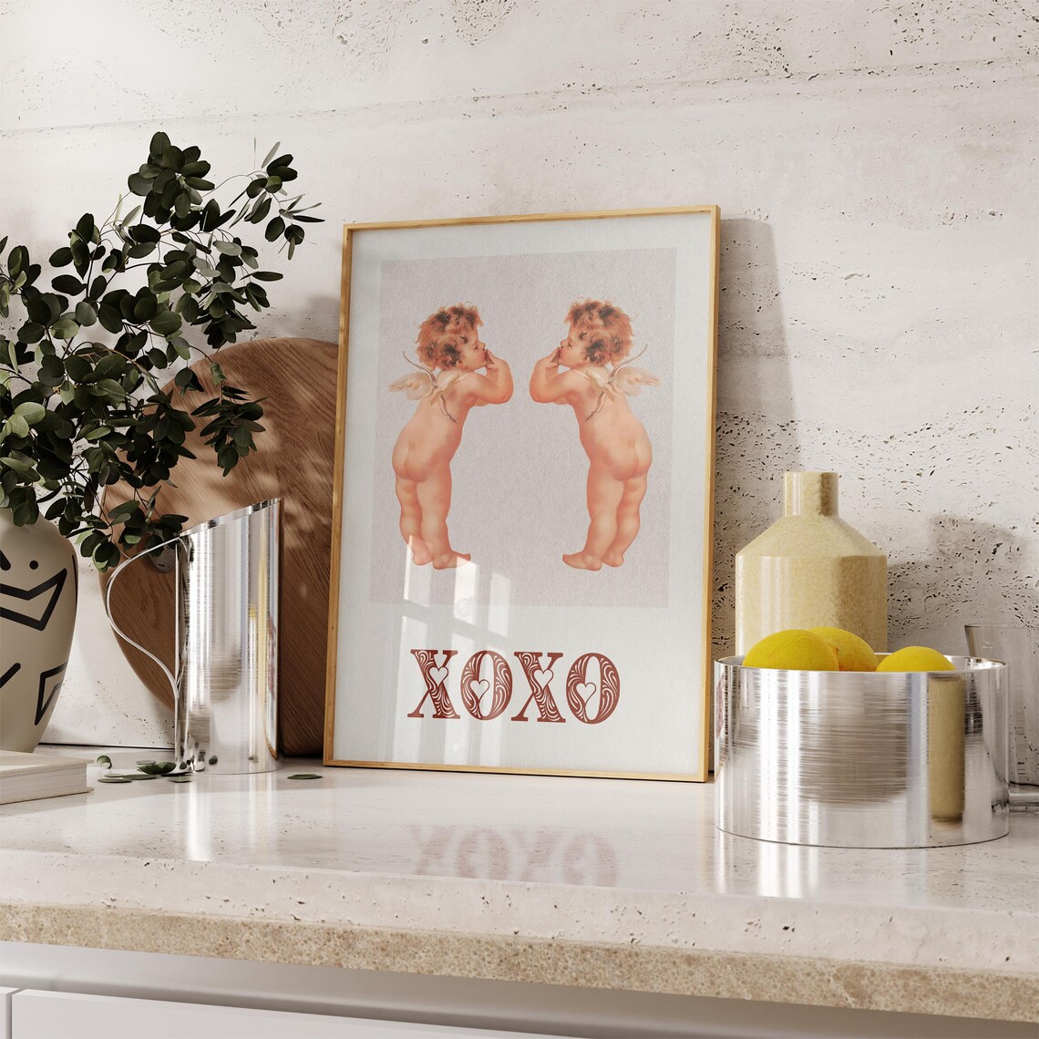 XOXO Cherub Angels Kissing Vintage Romantic Love Letter Wall Art - Image 9