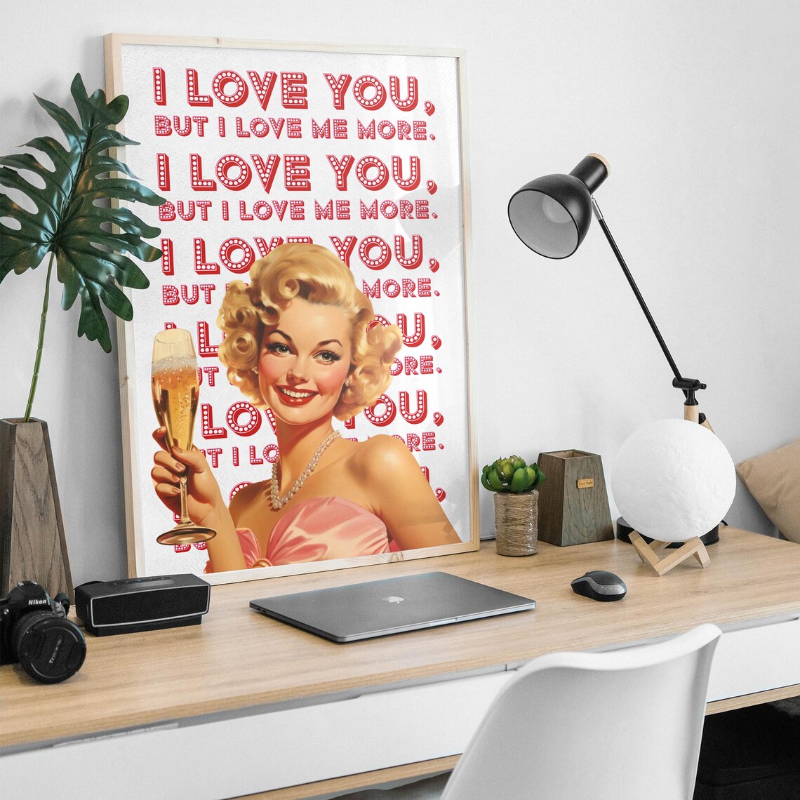 I Love You But I Love Me More Retro Pinup Girl Champagne Poster - Image 4
