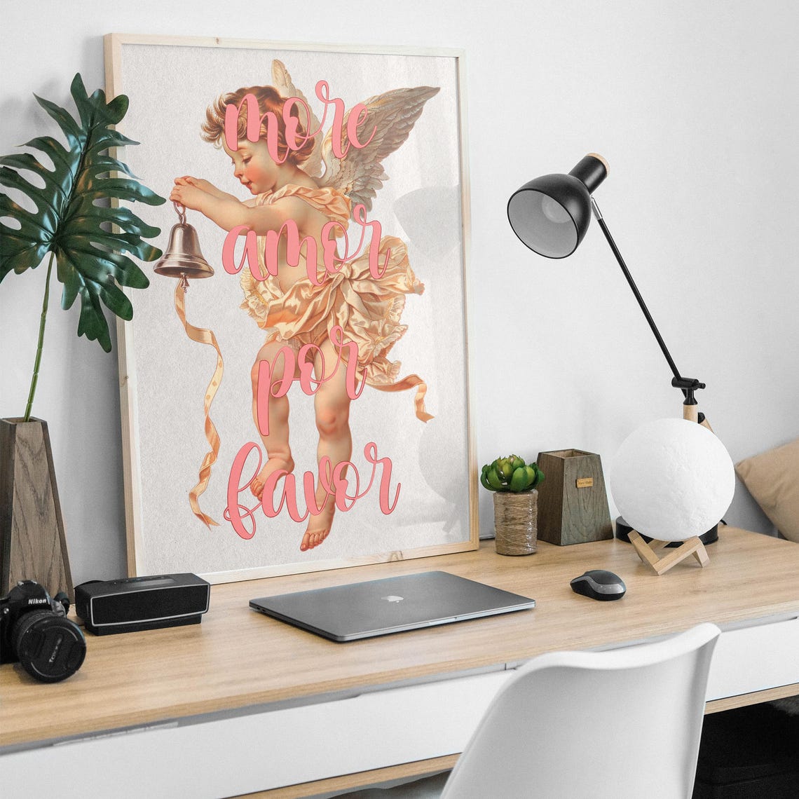 More Amor Por Favor Cupid Cherub Romantic Pink Script Wall Art - Image 4