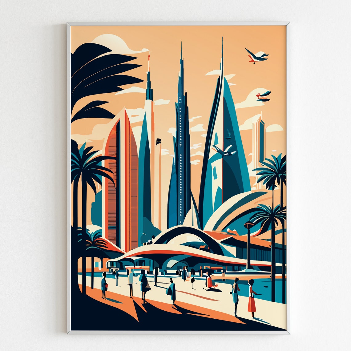Dubai Skyline Burj Khalifa Cityscape Illustration Travel Poster