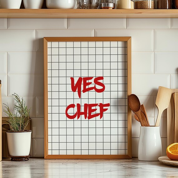 Yes Chef Bold Red Brush Lettering Kitchen Restaurant Wall Art