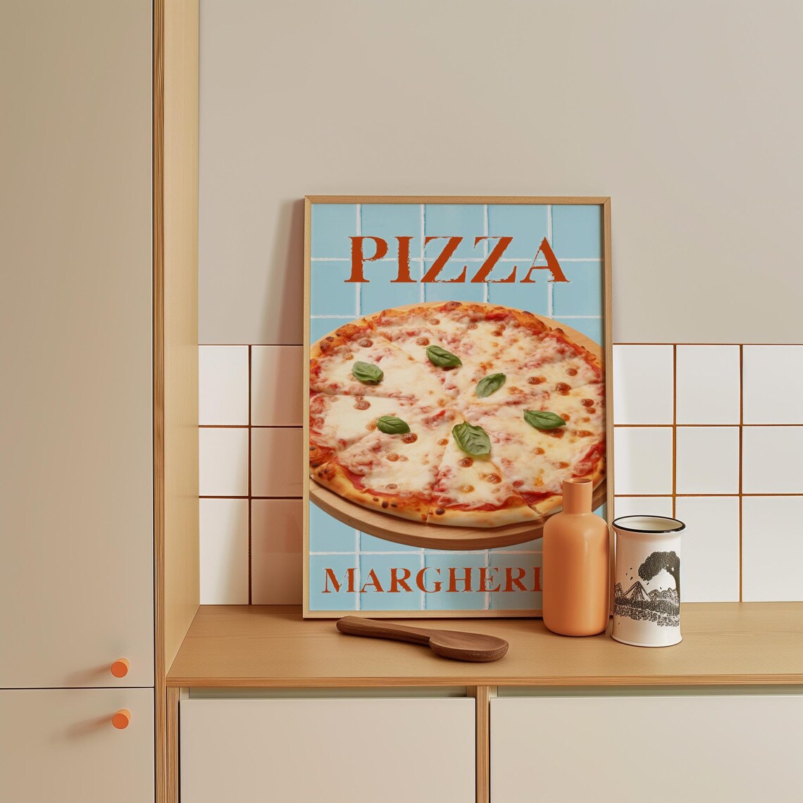 Classic Cheesy Pizza Margherita Retro Italian Kitchen Wall Art - Image 4