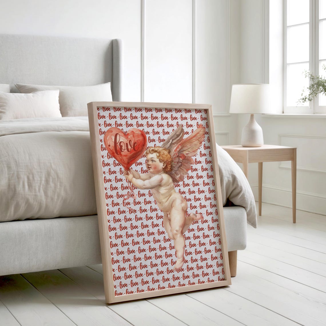 Cupids Love Balloon Wall Art Love Print Valentines Day Decor Romantic Wall Art Cute Poster Retro Wall Decor Typography Art