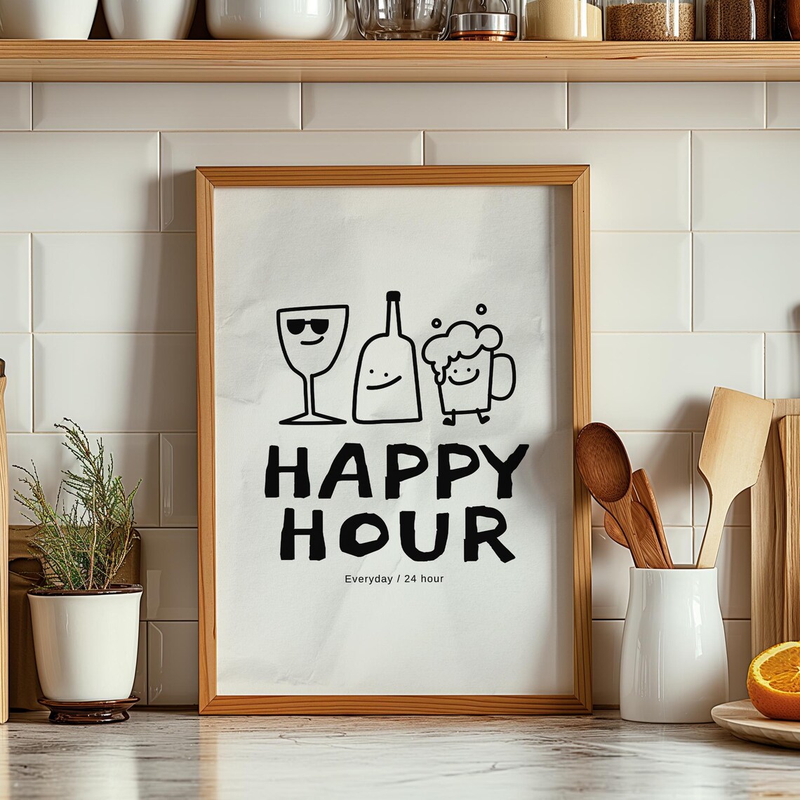 Happy Hour Drinks Poster, Funny Bar Cart