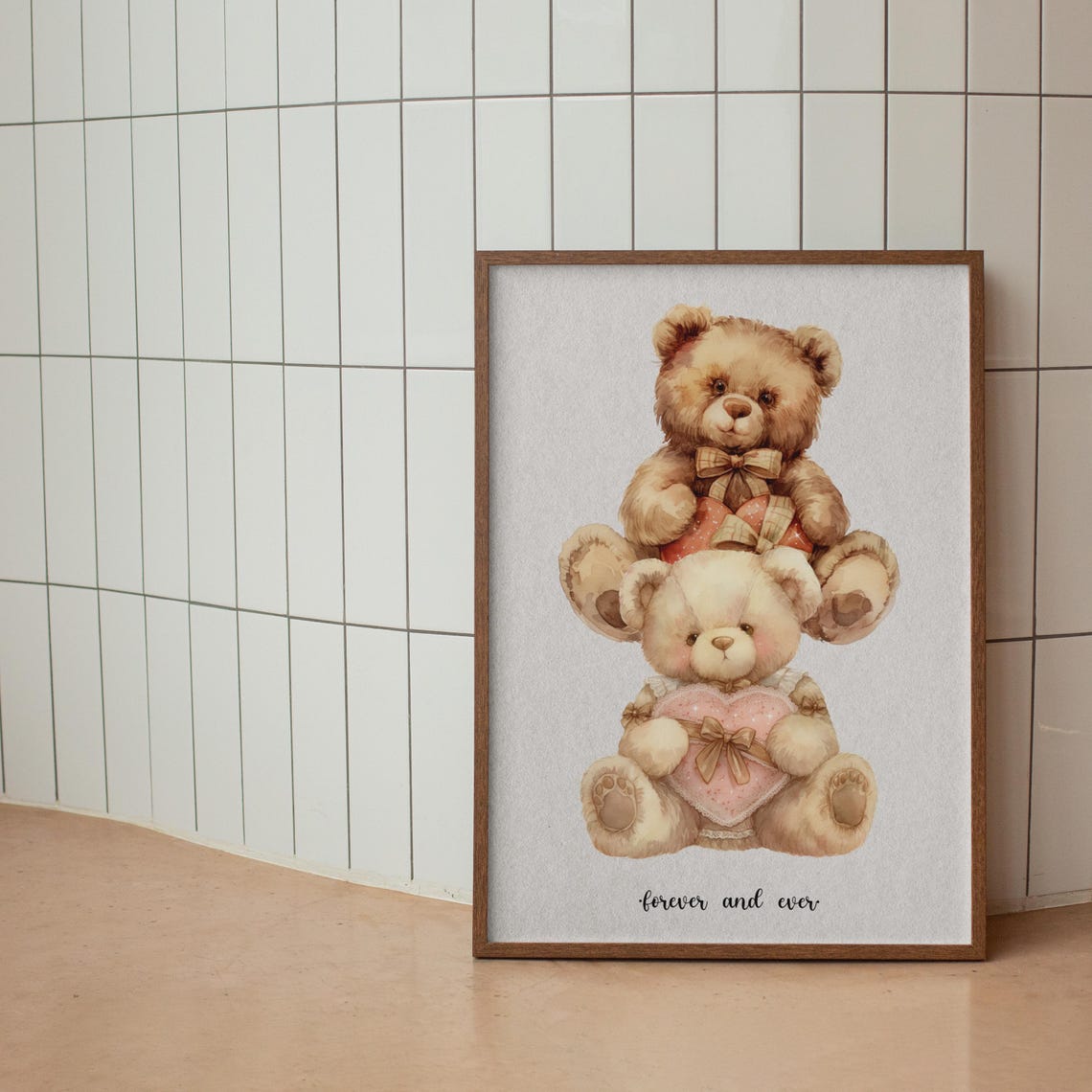 Forever And Ever Wall Art Teddy Bears Print Cute Valentines Day Decor Minimalist Home Decor Love Wall Art Valentines Print - Image 2