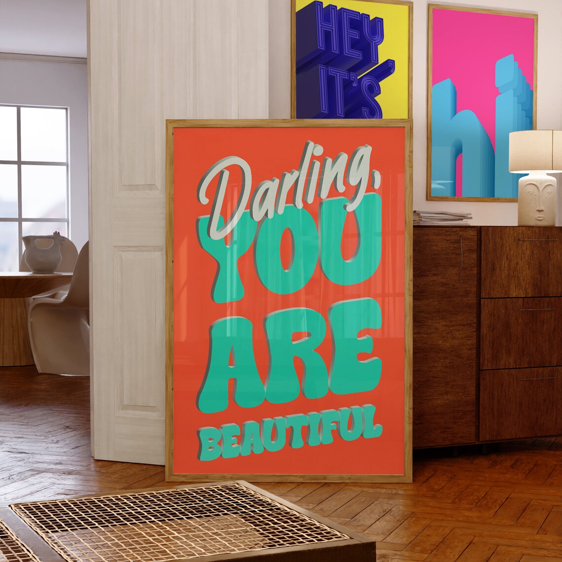 Darling You Are Beautiful Bold Orange Teal Self Love Affirmation Poster - Image 4