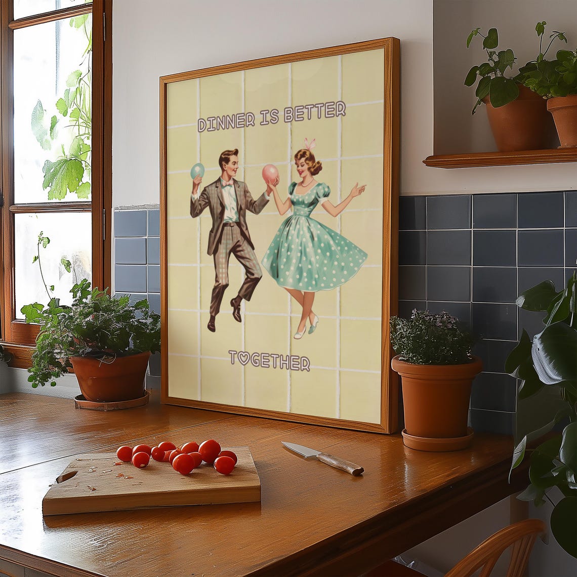 Dinner Is Better Together Wall Art Cute Retro Decor Vintage Kitchen Prints Aesthetic Kitchen Wall Art Cute Couple Poster - Image 3
