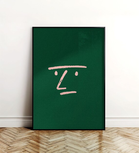Minimalist Abstract Face Wall Art Green Pink Modern Line Instant Pdf