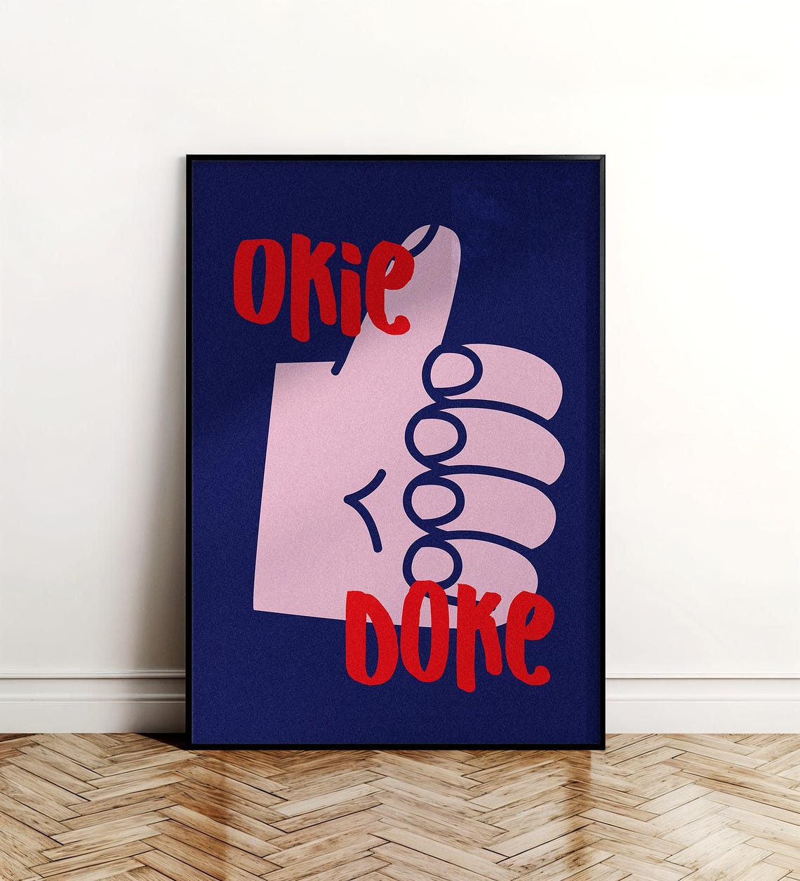 Okie Doke Thumbs Up Gesture Retro Pop Art Playful Navy Poster