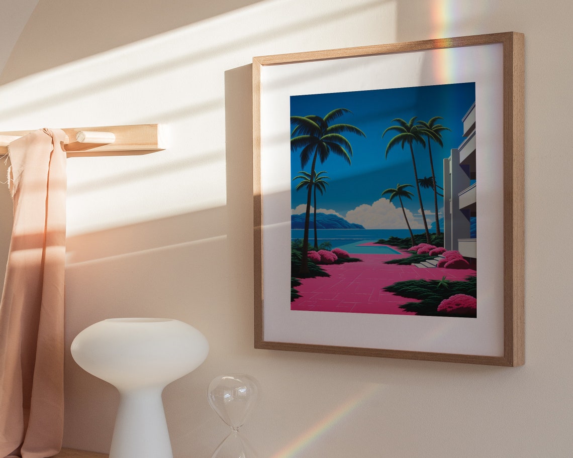 Poolside Palm Trees Pink Patio Japanese City Pop Retro Art Poster - Image 3