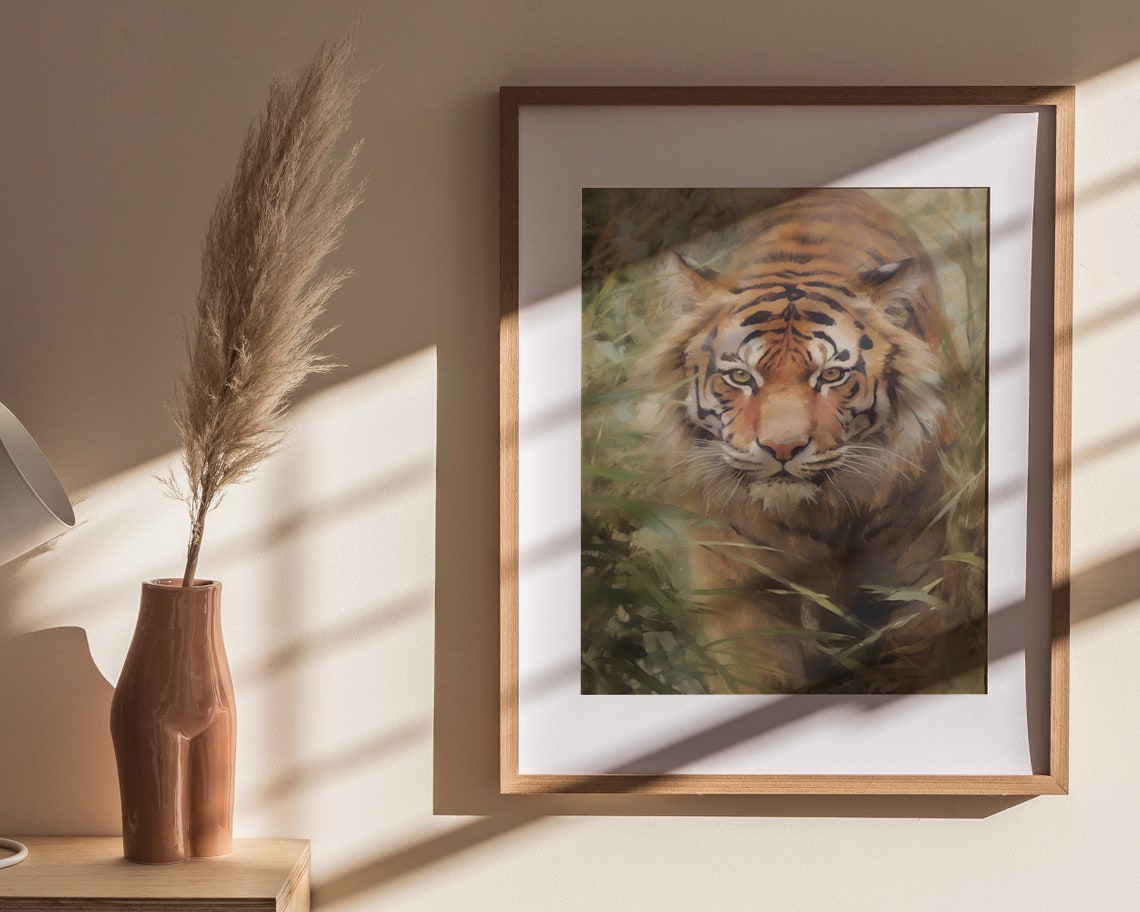 Tiger Walking Through Tall Grass Intense Gaze Wildlife Poster - Image 4