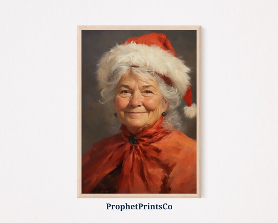 Smiling Mrs Claus in Red Wrap Vintage Christmas Portrait Holiday Poster