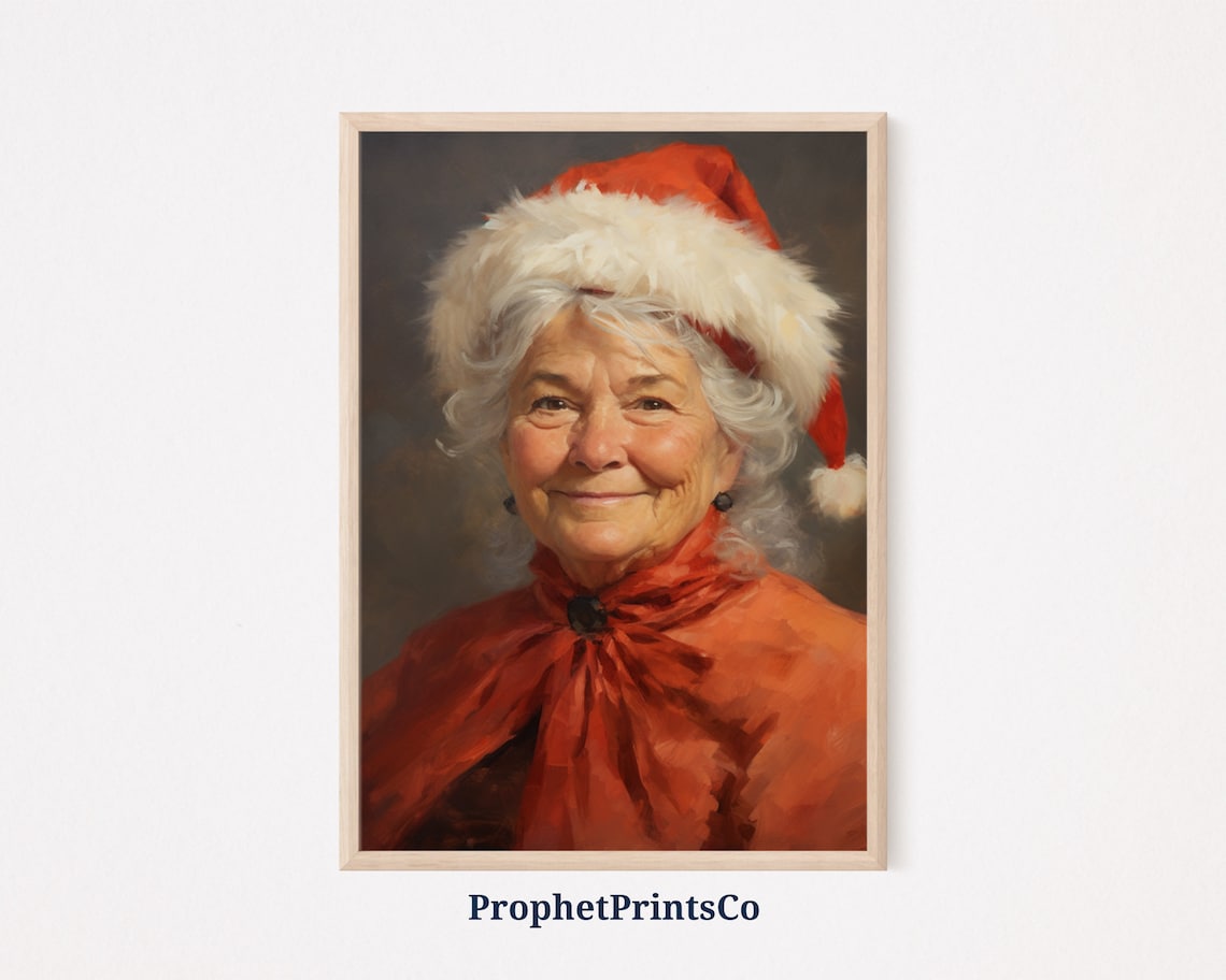 Smiling Mrs Claus in Red Wrap Vintage Christmas Portrait Holiday Poster