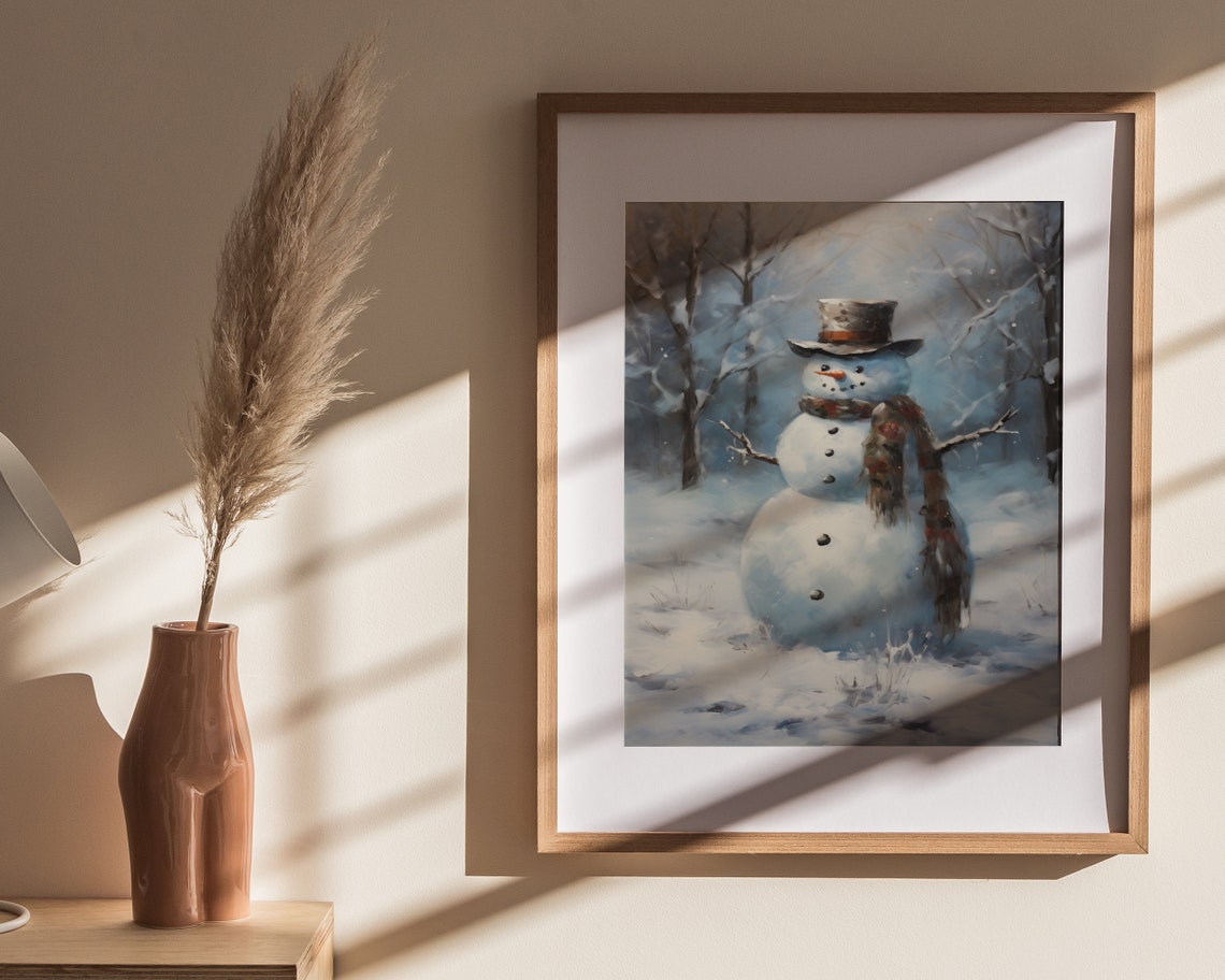 Snowman Top Hat Winter Woods Snowy Forest Vintage Christmas Poster - Image 4