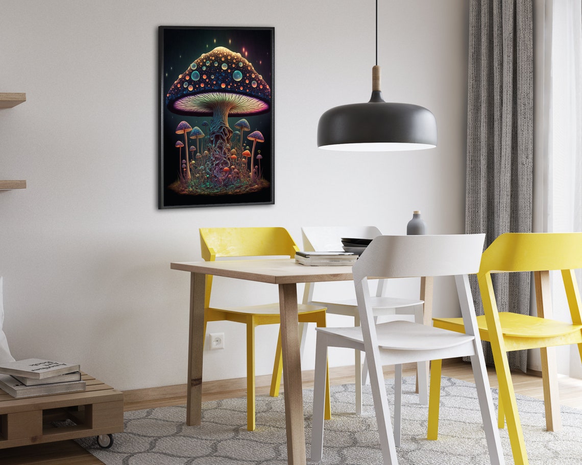 Starry Night Mushroom With Glowing Spots Twisted Stem Fantasy Poster - Image 2