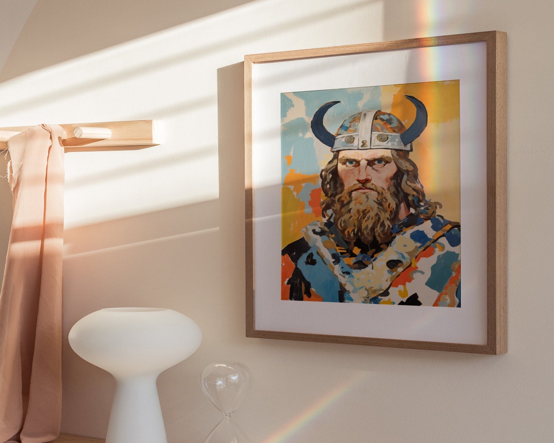 Viking Warrior Horned Helmet Long Beard Painterly Art Poster - Image 3