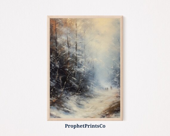 Golden Snowy Forest Edge Oil Painting Winter Light Misty Poster