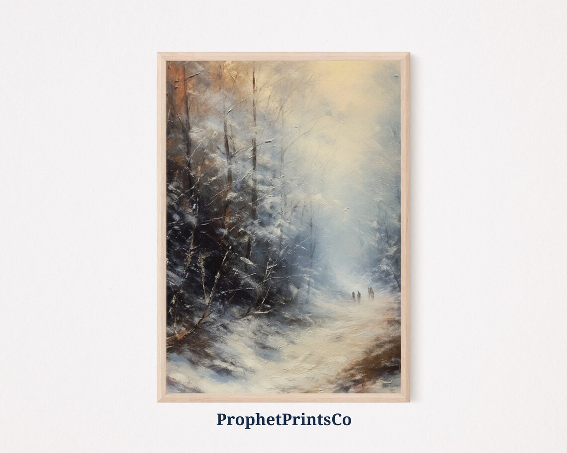 Golden Snowy Forest Edge Oil Painting Winter Light Misty Poster