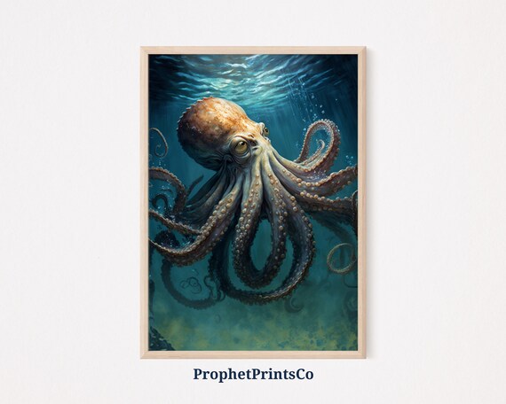 Octopus Painting Poster Print Sea Life Wall Art Octopus Art Gift Original Nautical Home Dcor Wall Art Digitial
