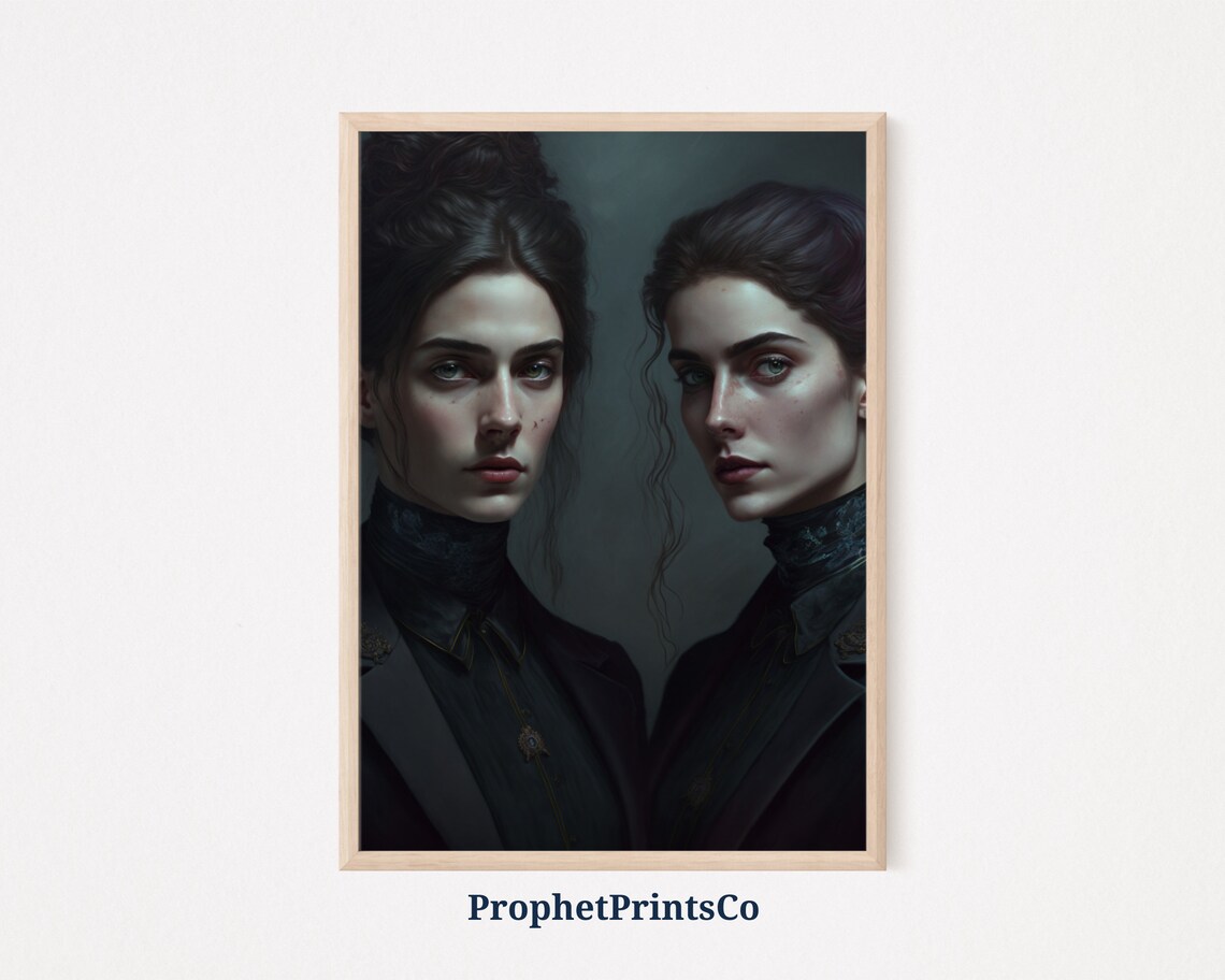 Dark Academia Victorian Women Portrait Moody Gothic Oil Painting Poster