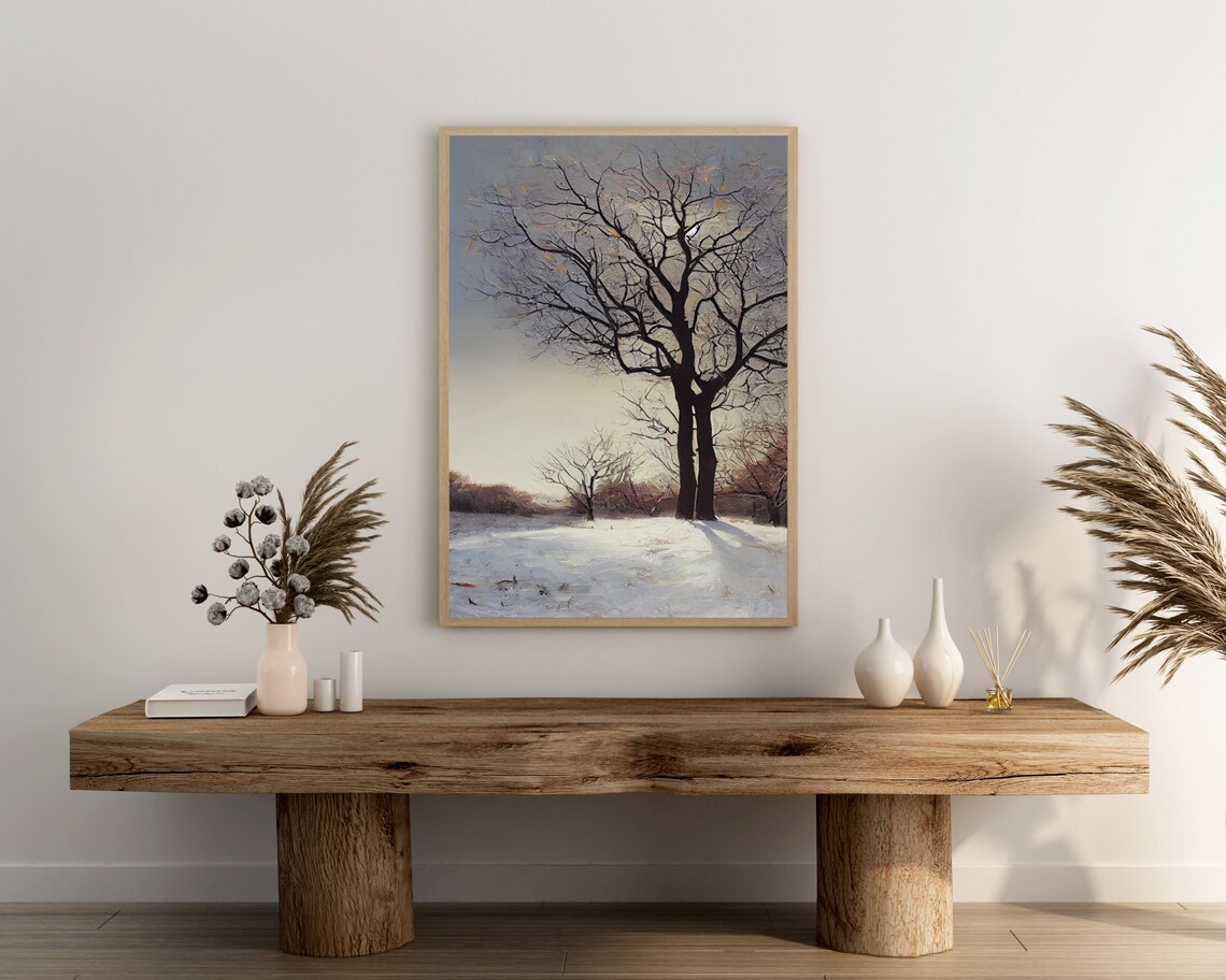 Bare Winter Trees in Snowy Landscape Oil Painting Winter Art Poster - Image 3