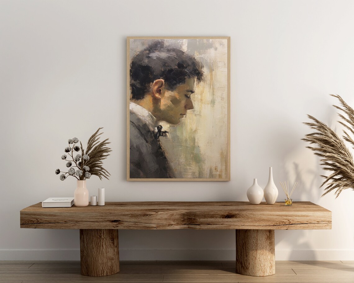 Somber Young Man Portrait Oil Painting Dark Victorian Gentleman Poster - Image 3