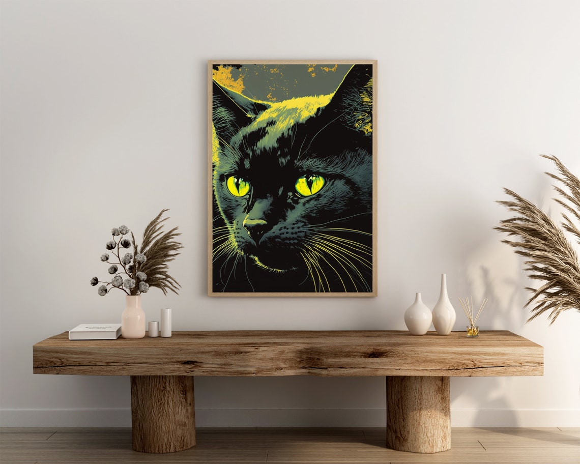 Black Cat Pop Art Poster Print Black Modern Wall Art Gift For Cat Mama Cute Spooky Home Dcor Wall Art Digitial - Image 3