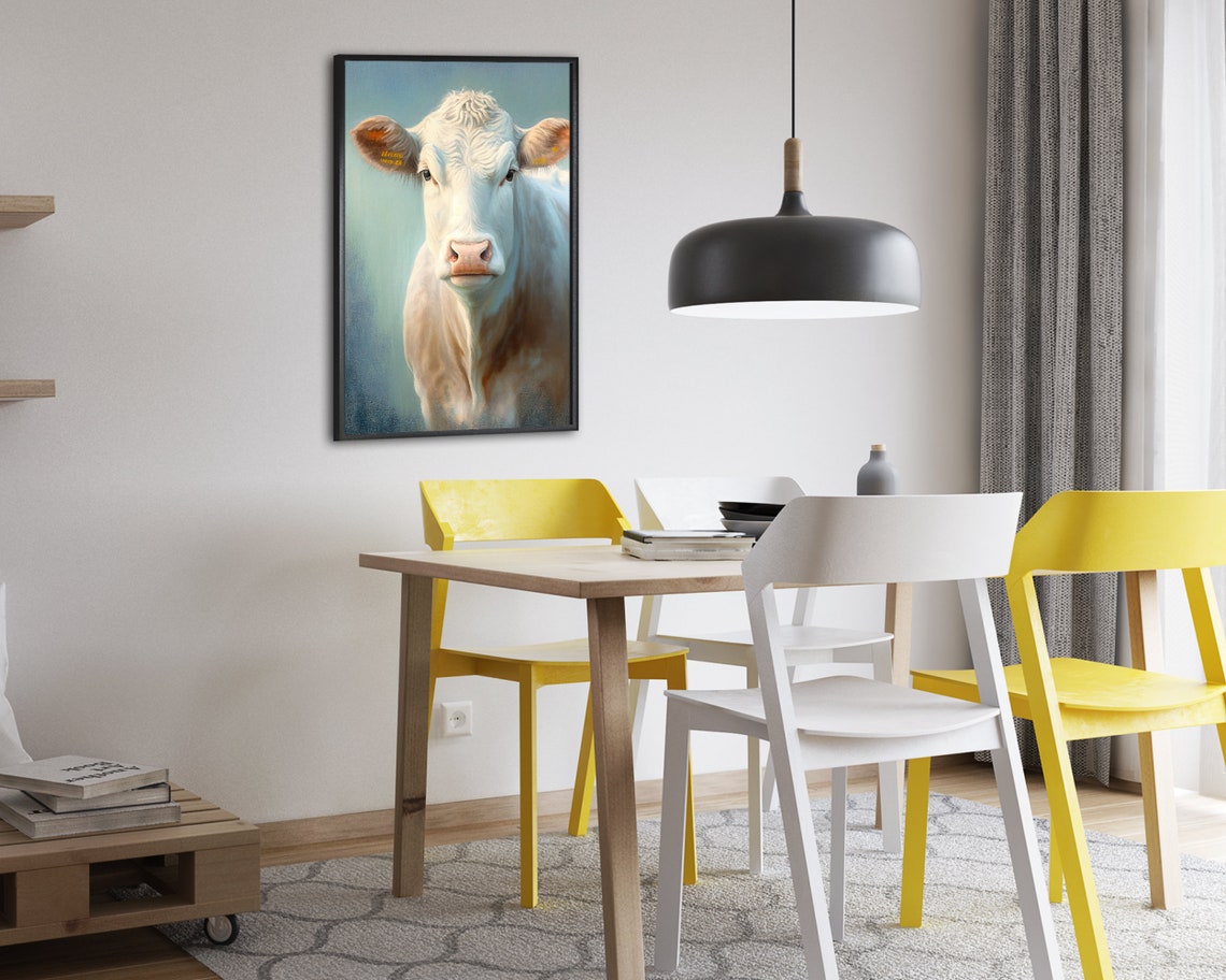 White Cow Close Up Portrait Gentle Farm Animal Face Soft Light Poster - Image 2