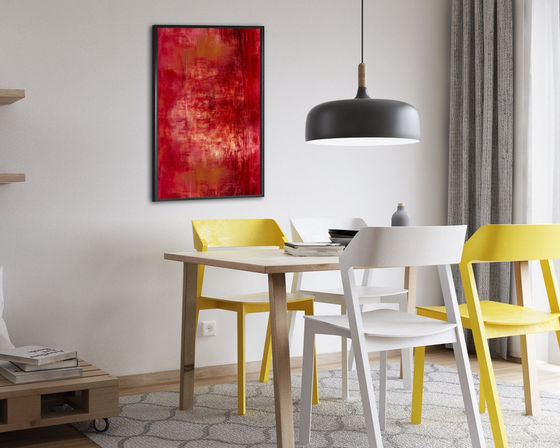Bold Abstract Ruby Red Textured Impasto Modern Painting Poster - Image 2