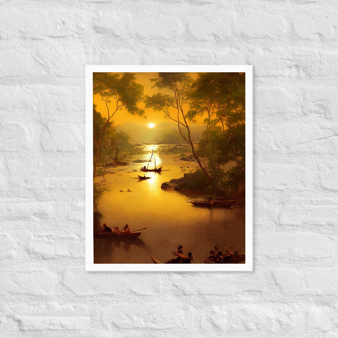Golden Sunset River Boats Hudson Classic Landscape Painting Poster - Image 3