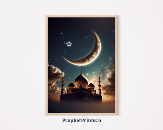 Star And Crescent Poster Print Original Islamic Wall Art Ramadan Gift Muslim Home Dcor Wall Art Digitial