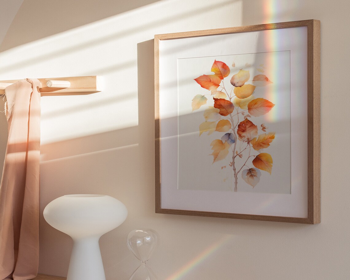 Watercolor Autumn Branch with Orange Gold Leaves Minimal Fall Botanical Poster - Image 3