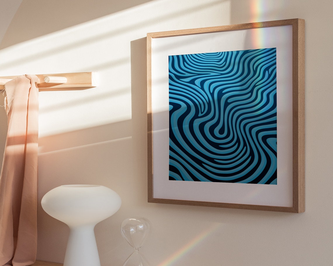 Blue Wavy Line Optical Illusion Hypnotic Abstract Wave Poster - Image 3